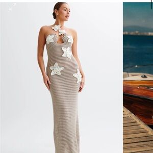 KYLA
Floral Crochet Maxi Dress - Taupe/White